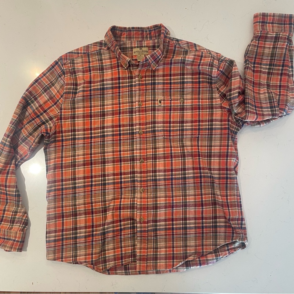 Buffalo Jackson Trading Co Orange FLANNEL SHIRT 100% Cotton XL